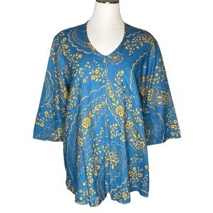 Flax Printed Linen Tunic Top size Small Oversized